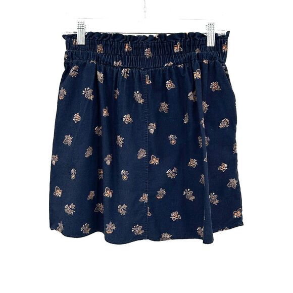 MADEWELL Navy Blue Floral Baby Corduroy Paperbag Button Front Mini Skirt Small - Picture 2 of 5